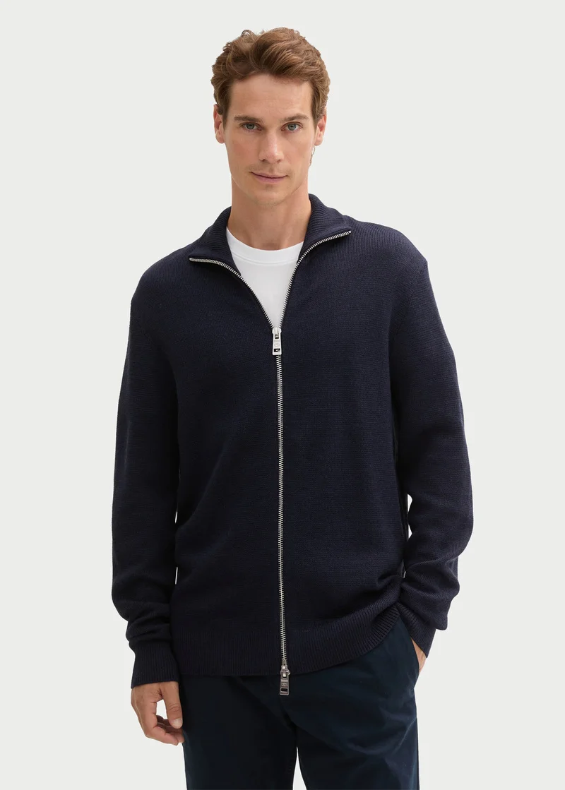Tom Tailor Double Zip Sweater Knitted Navy Melange