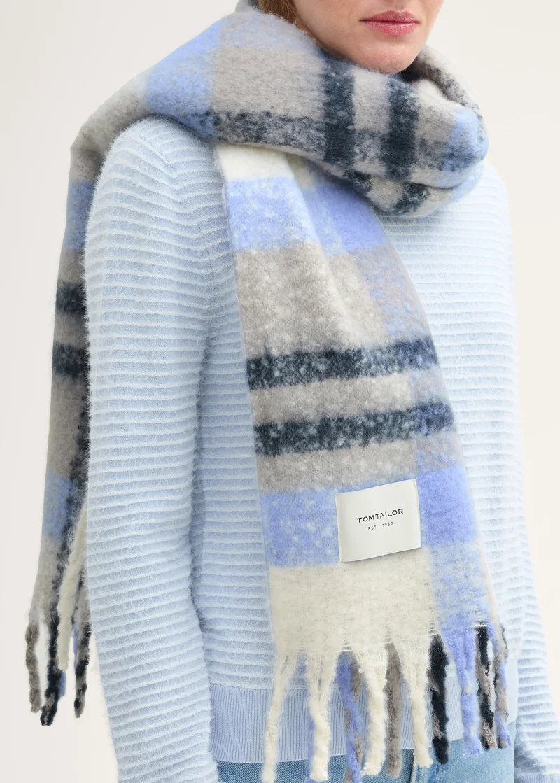 Tom Tailor Soft Scarf With A Check Pattern Winterly Blue Check