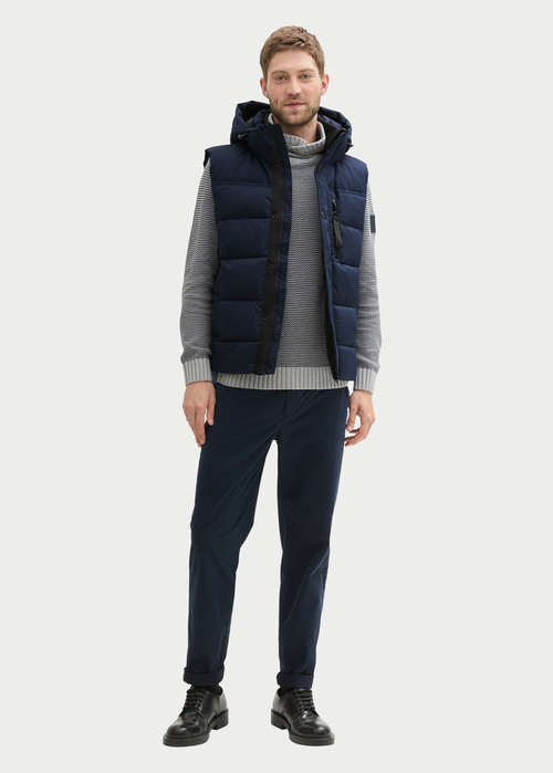 Tom Tailor Puffer Gilet With A Removable Hood Sky Captain Blue - 1041322-10668