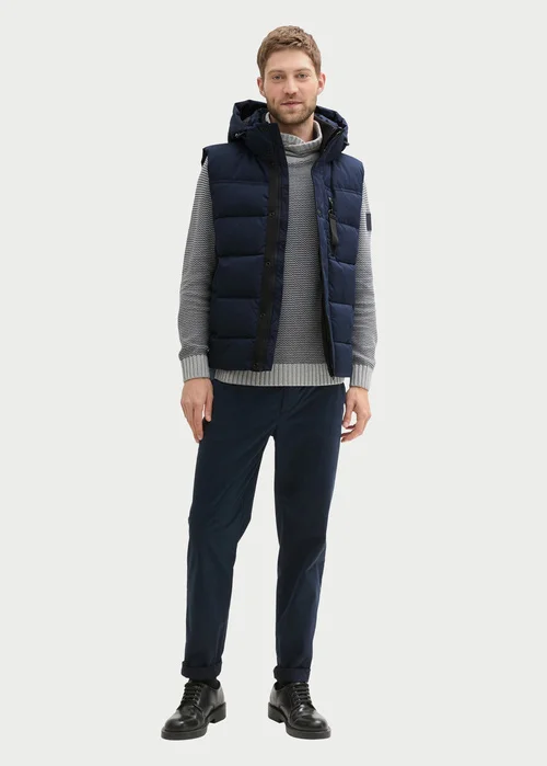 Tom Tailor Puffer Gilet With A Removable Hood Sky Captain Blue