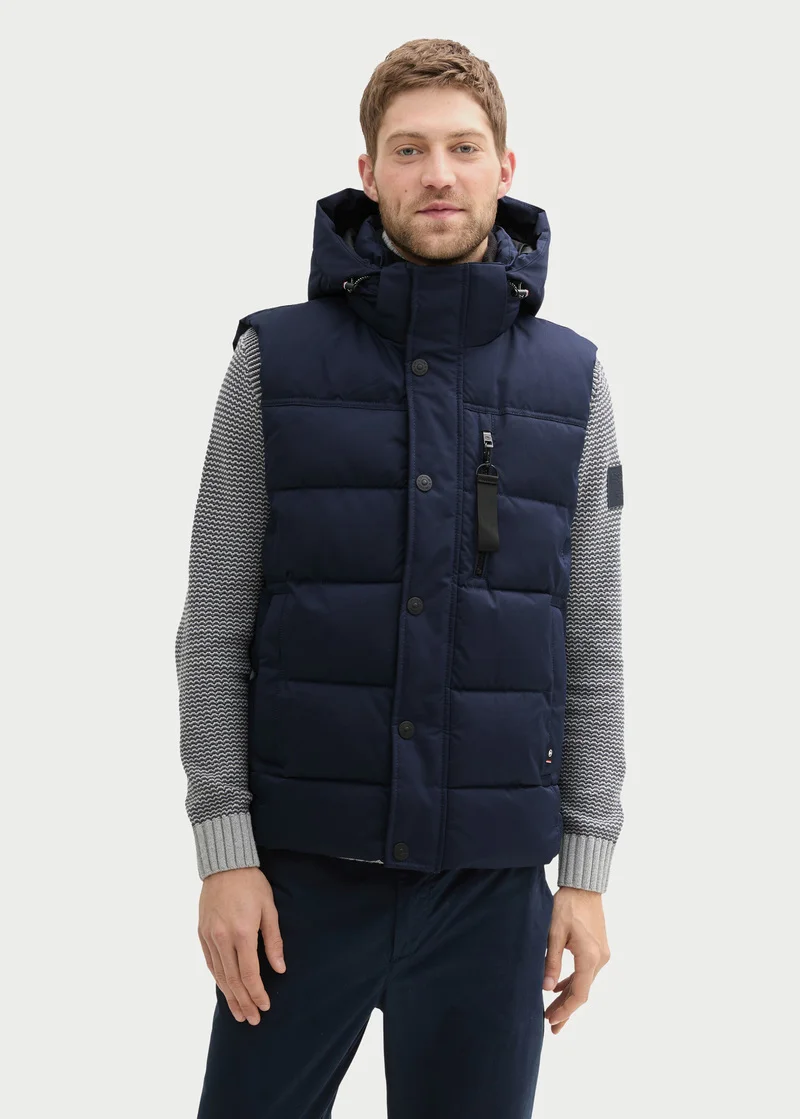 Tom Tailor Puffer Gilet With A Removable Hood Sky Captain Blue