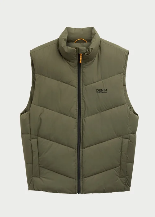 Tom Tailor Puffer Vest With A Logo Urban Olive Green