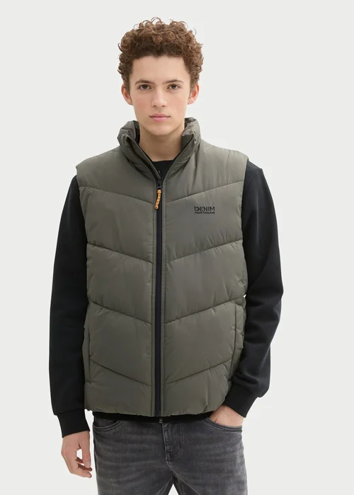 Tom Tailor Puffer Vest With A Logo Urban Olive Green