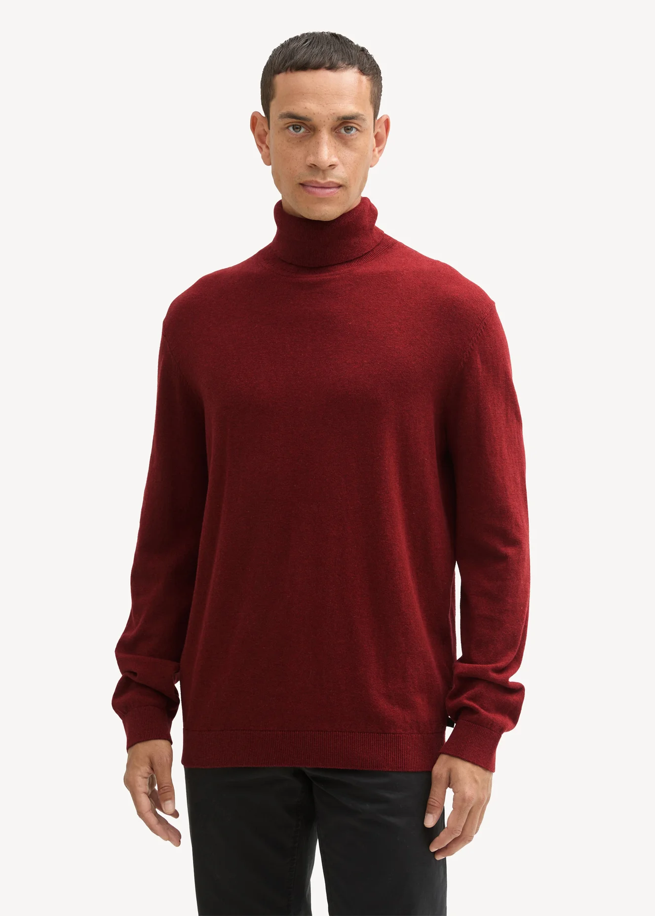 Tom Tailor Turtleneck Cashmere Sweater Burgundy Dark Red Melange