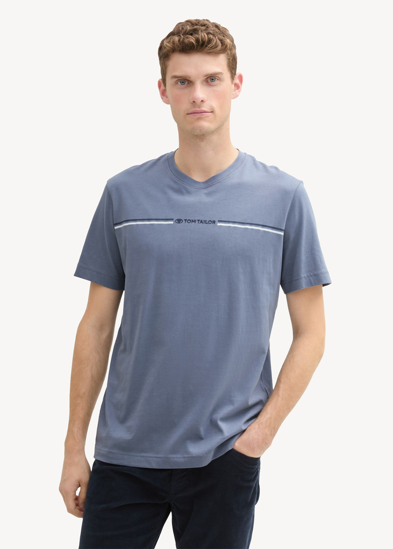 Tom Tailor T Shirt With A Print Dove Grey - 1037803-11281