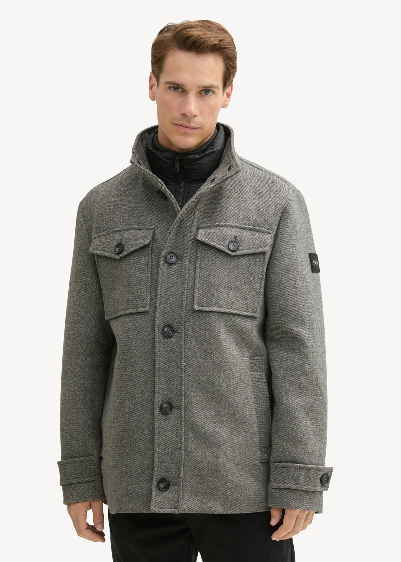 Tom Tailor 2 In 1 Jacket In Wool Steel Grey Wool Twill - 1042209-36084