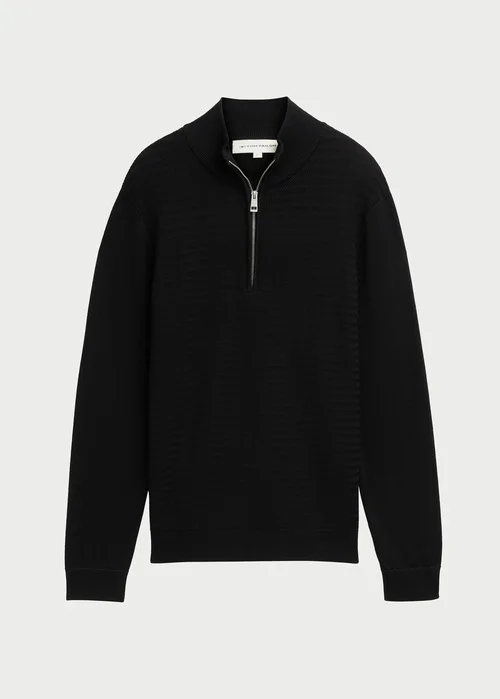 Tom Tailor Knit Troyer In A Mix Of Textures Black
