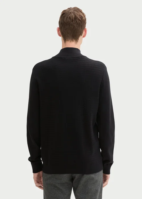 Tom Tailor Knit Troyer In A Mix Of Textures Black