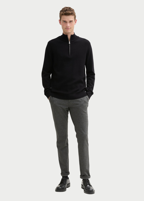 Tom Tailor Knit Troyer In A Mix Of Textures Black - 1044475-29999