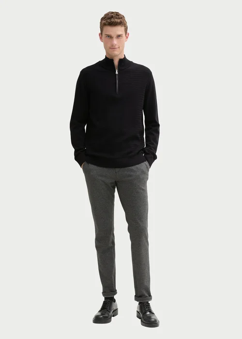 Tom Tailor Knit Troyer In A Mix Of Textures Black