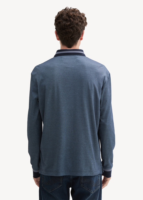 Tom Tailor Long Sleeve Polo Shirt With Logo Badge Sky Captain Blue - 1044030-10668