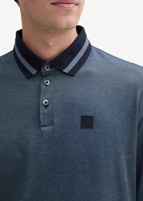 Tom Tailor Long Sleeve Polo Shirt With Logo Badge Sky Captain Blue