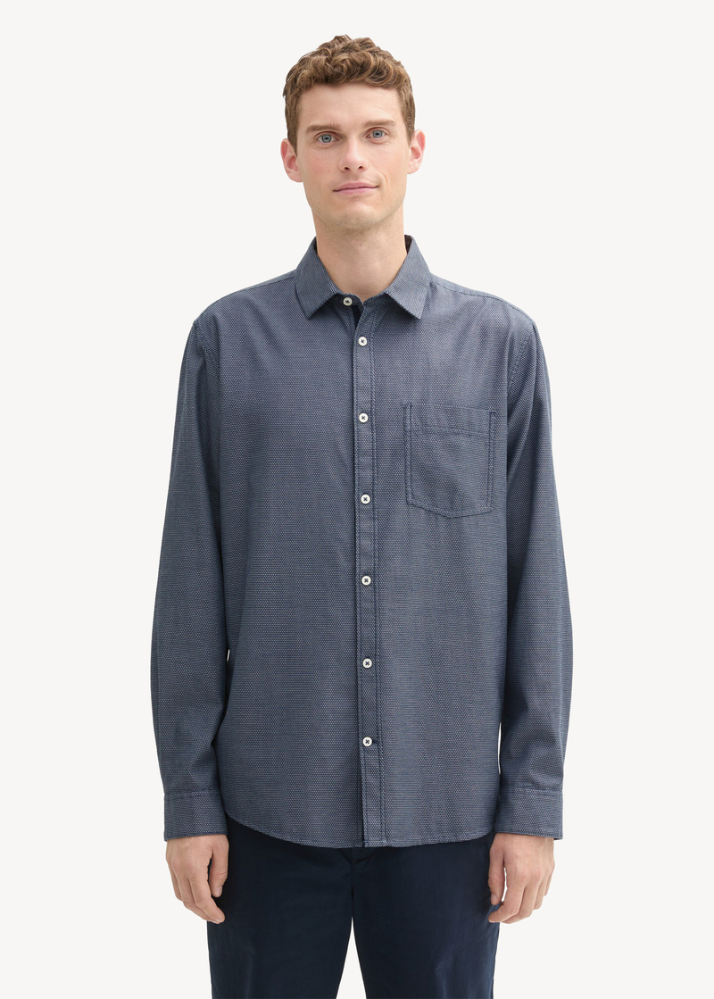 Tom Tailor Regular Fit Shirt With Structure Navy Diagonal Structure - 1043809-36677