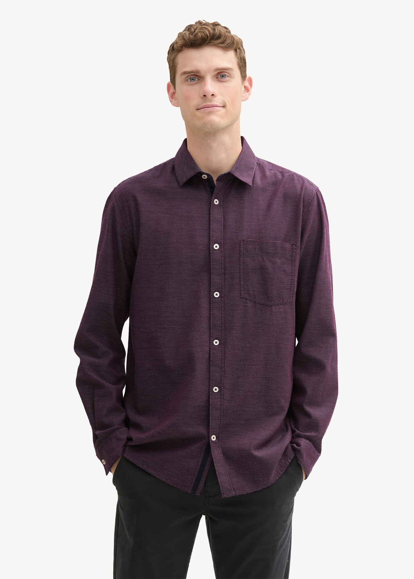 Tom Tailor Regular Fit Shirt With Structure Purple Diagonal Structure - 1043809-36679