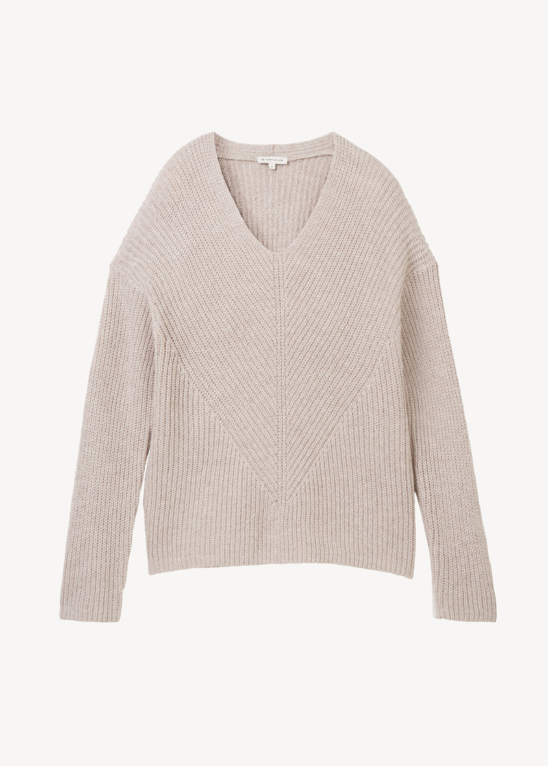 Tom Tailor Knitted Pullover With A V Neckline Dusty Beige Melange