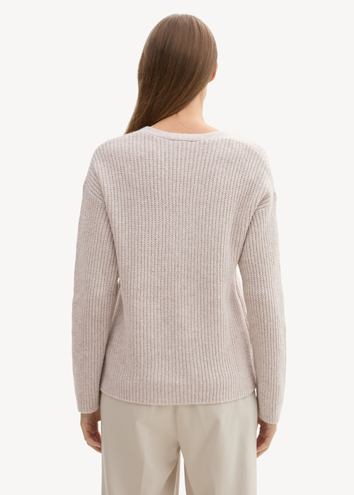 Tom Tailor Knitted Pullover With A V Neckline Dusty Beige Melange