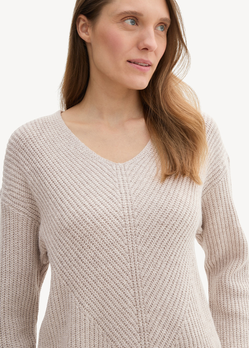 Tom Tailor Knitted Pullover With A V Neckline Dusty Beige Melange