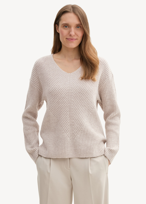 Tom Tailor Knitted Pullover With A V Neckline Dusty Beige Melange