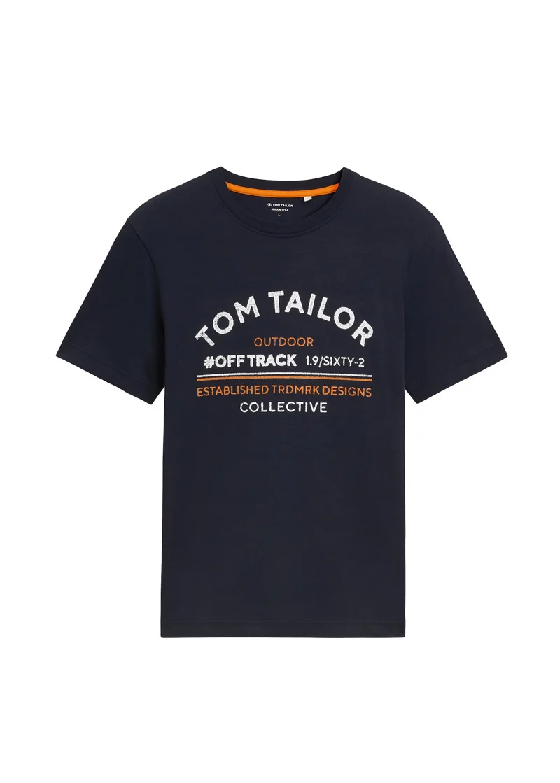 Tom Tailor C Neck Logo T Shirt Sky Captain Blue
