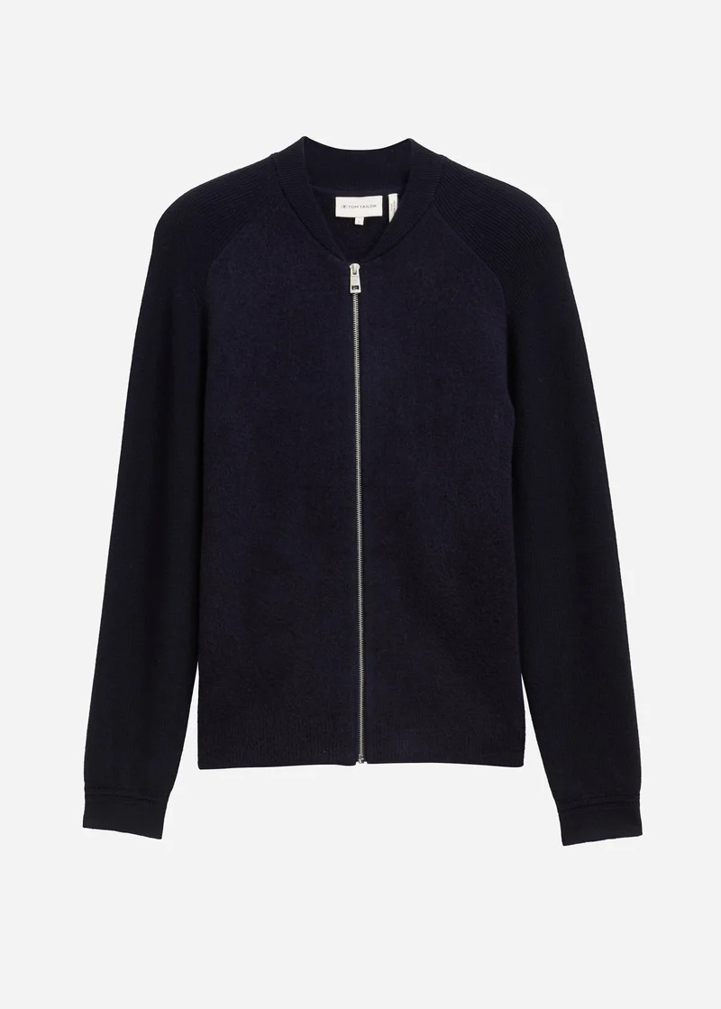 Tom Tailor Cardigan In A Mix Of Materials Knitted Navy Melange