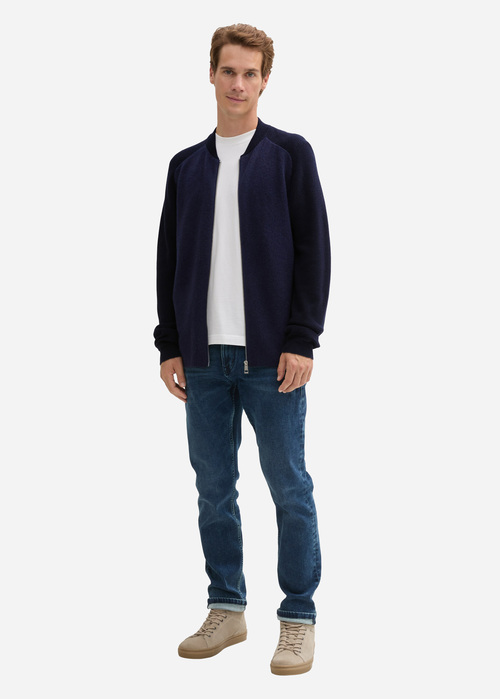 Tom Tailor Cardigan In A Mix Of Materials Knitted Navy Melange - 1044562-13160