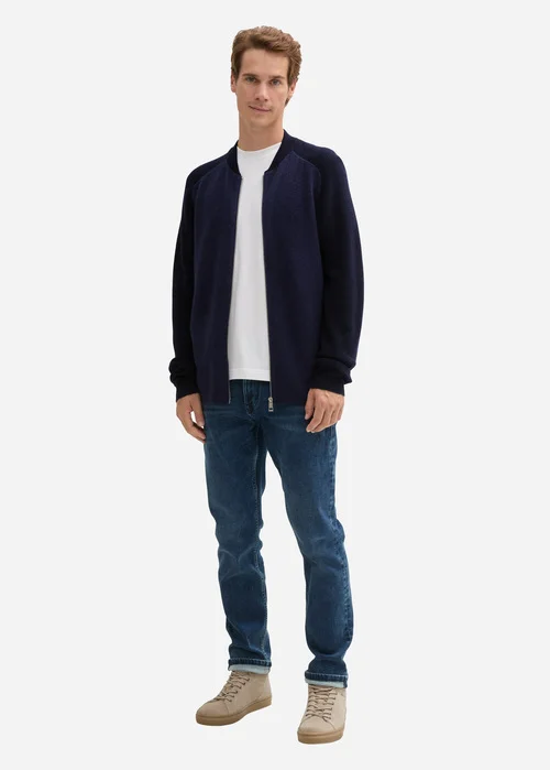 Tom Tailor Cardigan In A Mix Of Materials Knitted Navy Melange