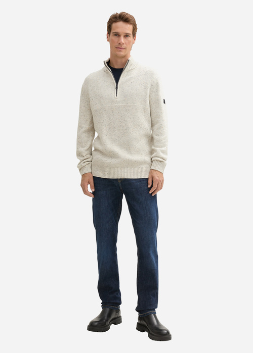 Tom Tailor Troyer Jumper With Textured Mix Offwhite Melange Multi Neps - 1044462-36943