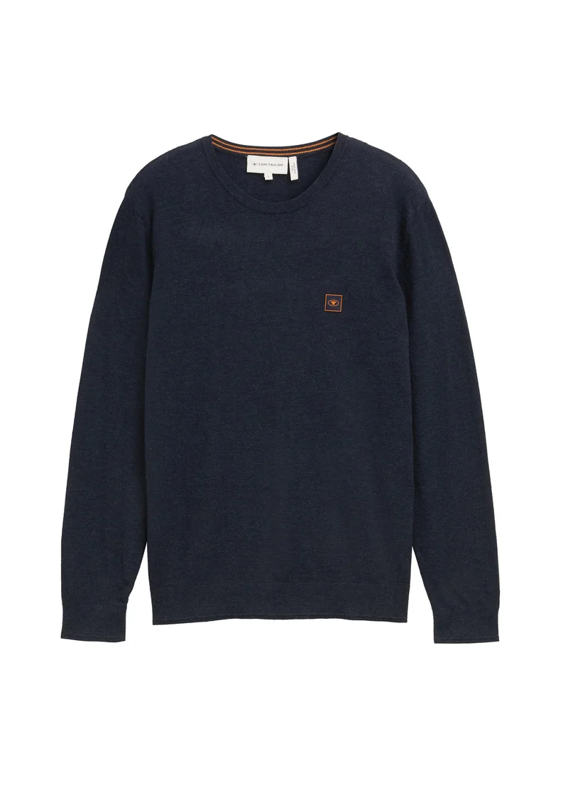 Tom Tailor Knitted Jumper With Logo Badge Knitted Navy Melange