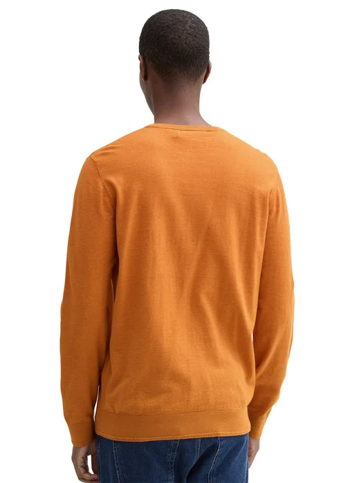 Tom Tailor Knitted Jumper With Logo Badge Tomato Cream Orange Melange