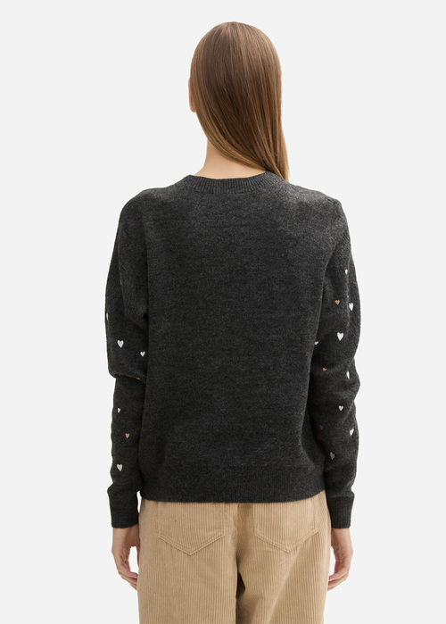 Tom Tailor Knitted Jumper With Heart Embroidery Anthracite Heart Embroidery - 1043982-36542