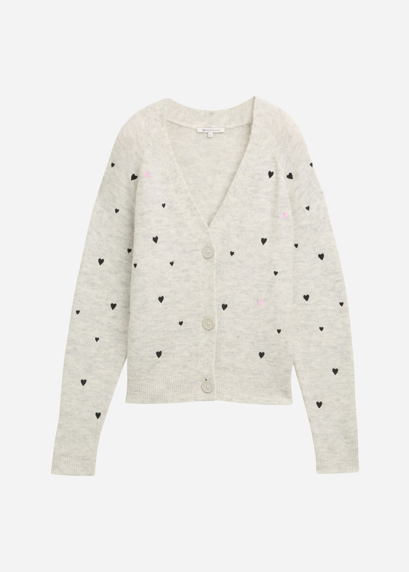 Tom Tailor Cardigan With Heart Embroidery Beige Heart Embroidery - 1043983-37044