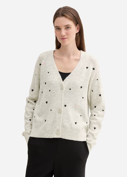 Tom Tailor Cardigan With Heart Embroidery Beige Heart Embroidery - 1043983-37044