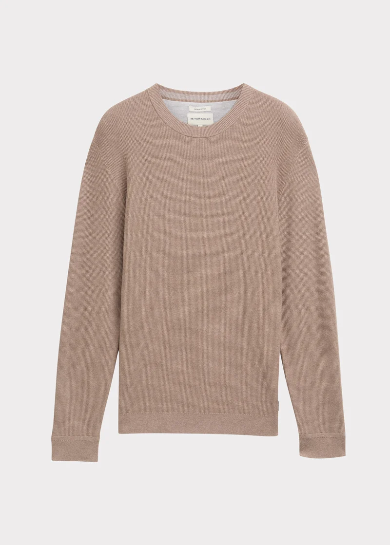 Tom Tailor Textured Round Neck Sweater Parasol Brown Melange
