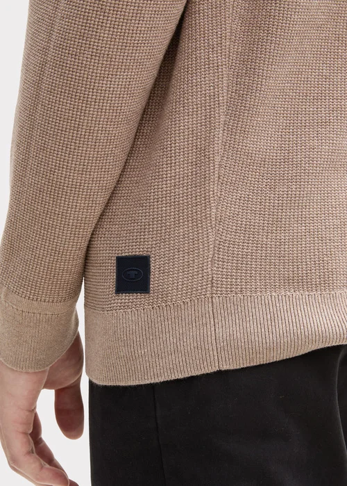 Tom Tailor Textured Round Neck Sweater Parasol Brown Melange