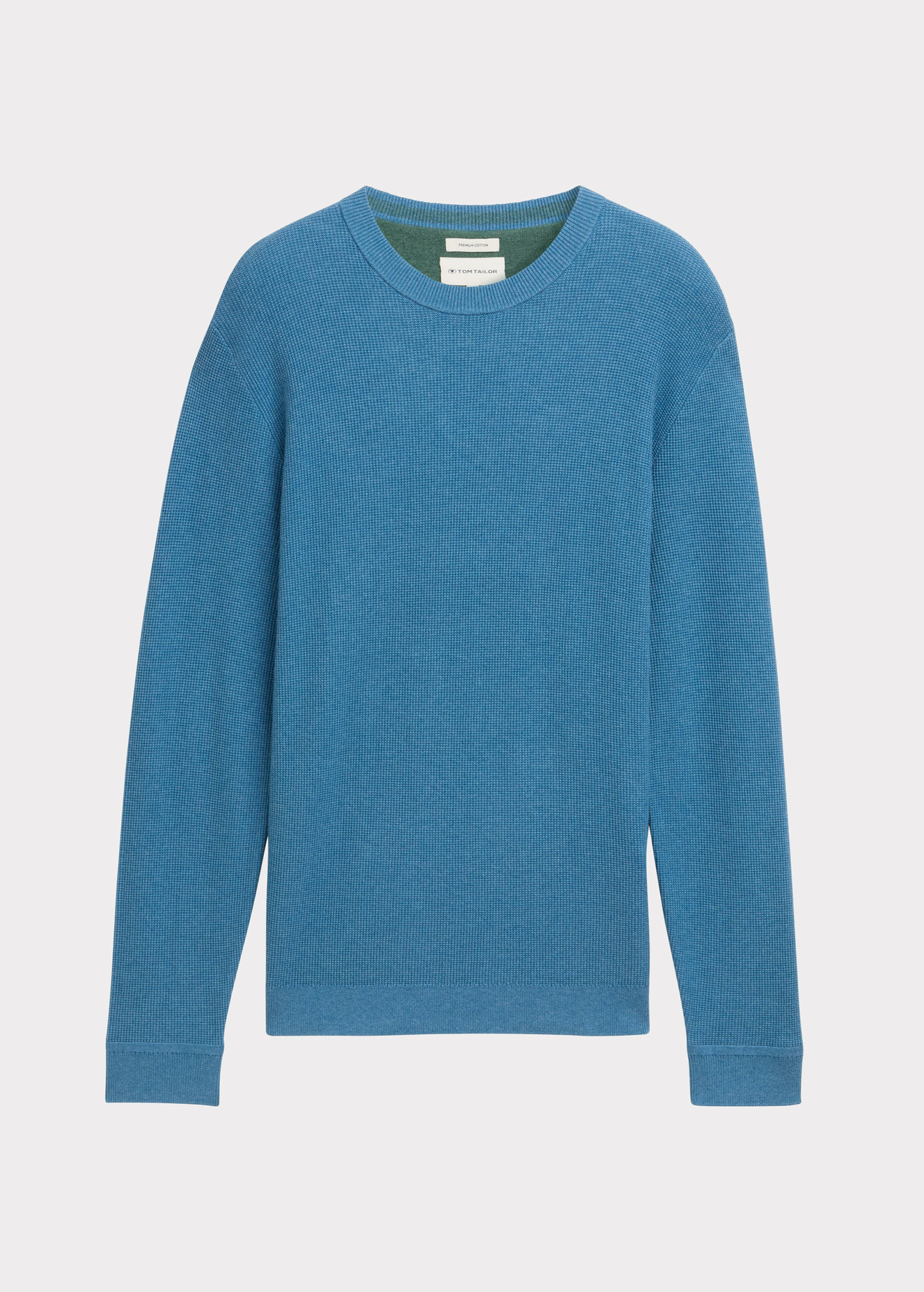 Tom Tailor Textured Round Neck Sweater Ocean Blue Melange - 1042453-37095