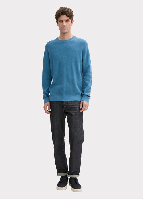 Tom Tailor Textured Round Neck Sweater Ocean Blue Melange - 1042453-37095