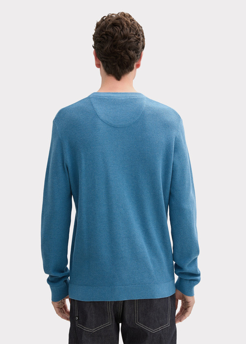 Tom Tailor Textured Round Neck Sweater Ocean Blue Melange - 1042453-37095