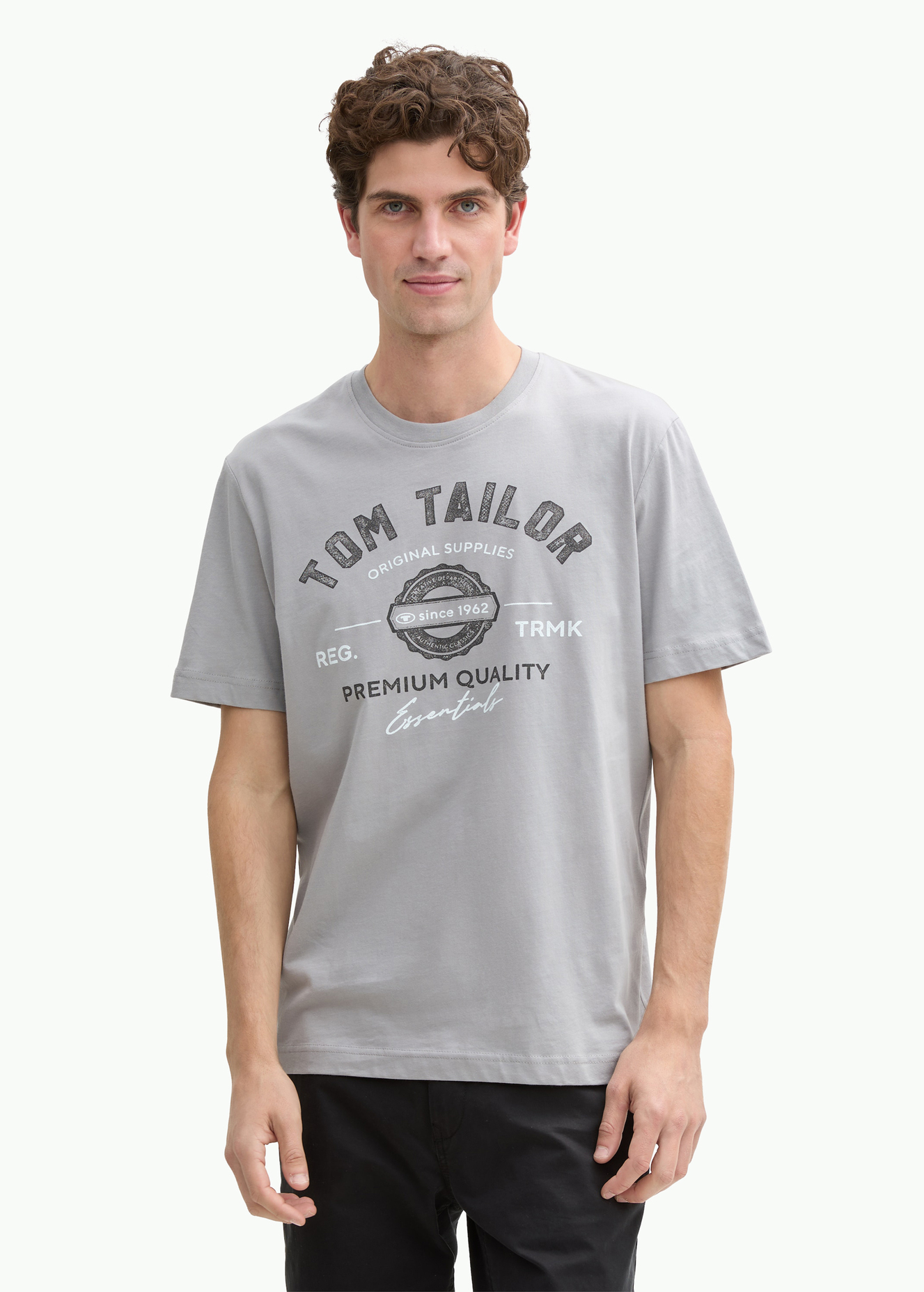 Tom Tailor T Shirt With A Logo Print Deep Grey - CROSS-JEANS-DENIM-SHIRT