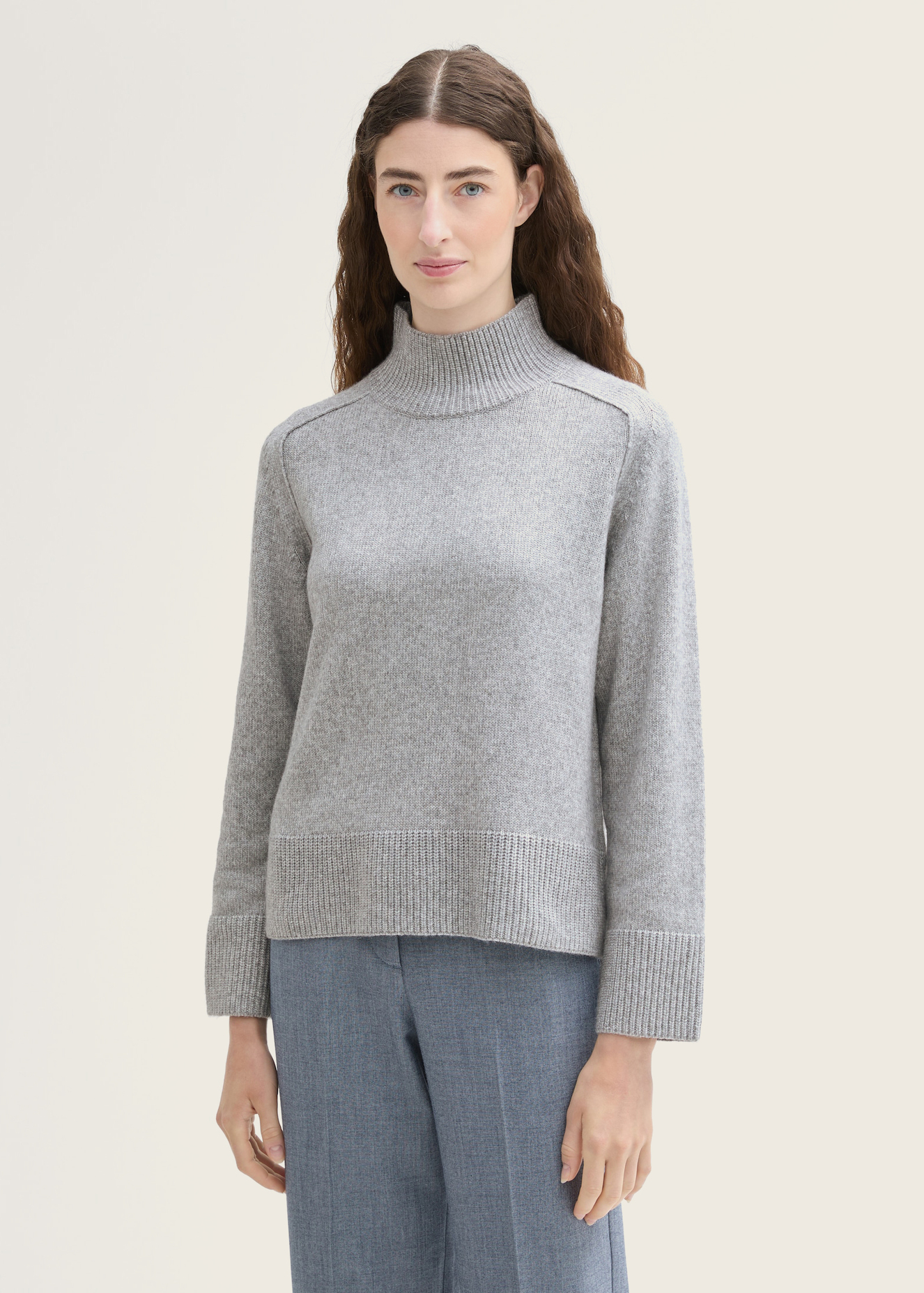 Tom Tailor Soft Knit Sweater With A Stand Up Collar Medium Silver Grey Melange - 1042983-21373