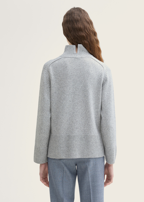 Tom Tailor Soft Knit Sweater With A Stand Up Collar Medium Silver Grey Melange - 1042983-21373