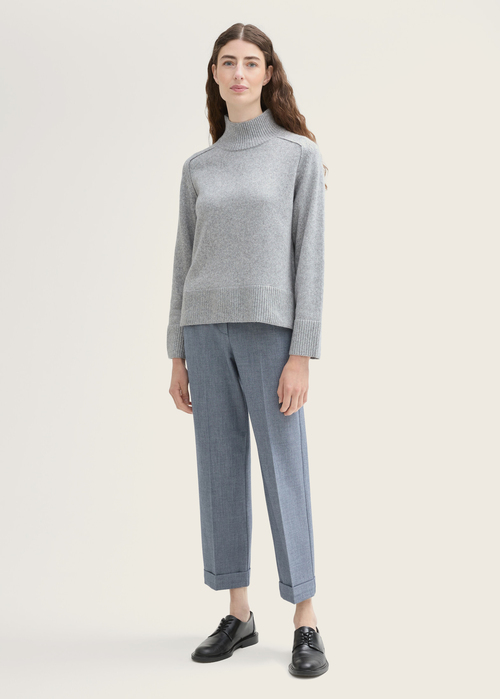 Tom Tailor Soft Knit Sweater With A Stand Up Collar Medium Silver Grey Melange - 1042983-21373