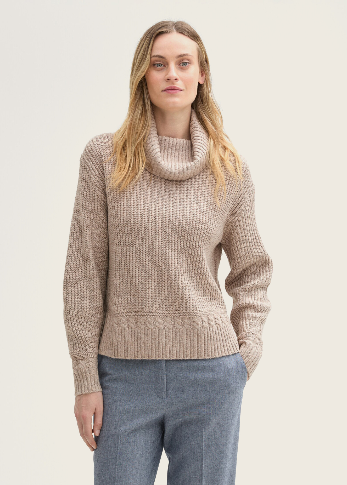 Tom Tailor Knit Turtleneck Sweater Cashew Beige Melange - 1044058-16569