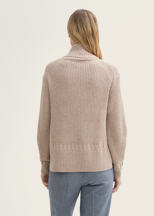 Tom Tailor Knit Turtleneck Sweater Cashew Beige Melange - 1044058-16569