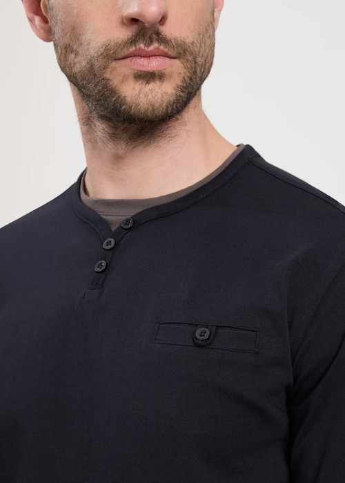 Cross Jeans Henley V Neck Navy 001 - 16032-001