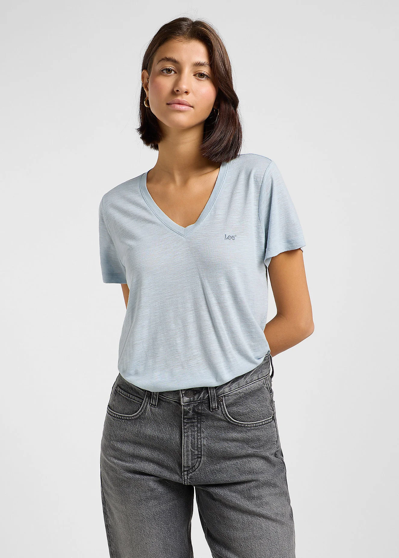 Lee V Neck Tee Concrete Gray