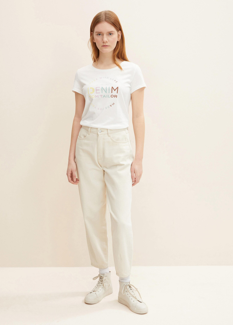 Denim Tom Tailor T Shirt With Logo Print Off White - 1033413-10332