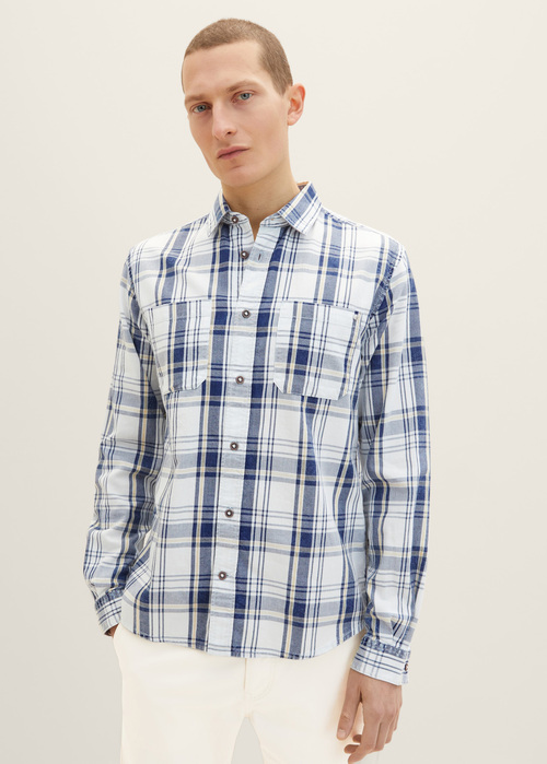 Tom Tailor 2 Pocket Shirt Off White Indigo Check