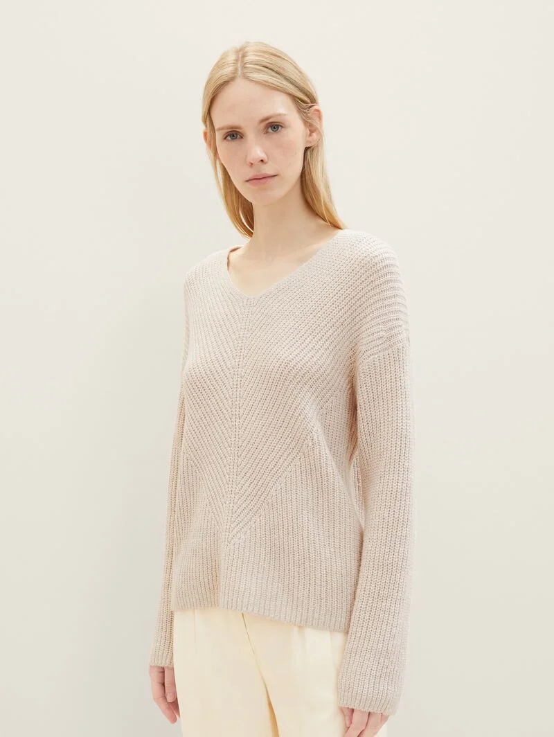 Tom Tailor V Neck Knitted Sweater Clouds Grey Melange