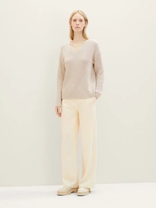 Tom Tailor V Neck Knitted Sweater Clouds Grey Melange