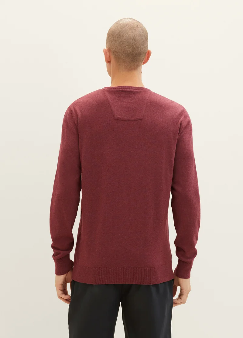 Tom Tailor Mottled Knitted Sweater Tawny Port Red Melange